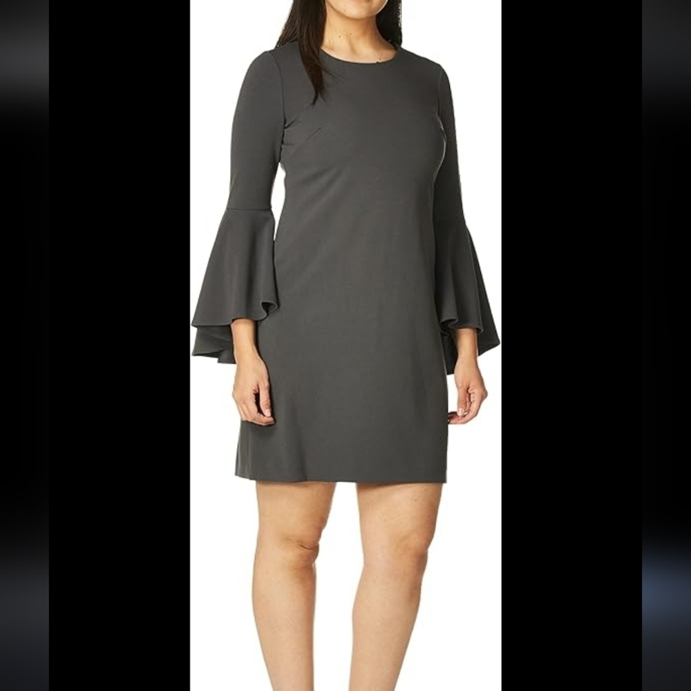 Calvin Klein Bell Sleeve Sheath Dress Gray NWT Sz 4
